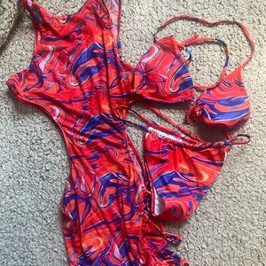 String bikini  and cut out dress! 3 piece set!